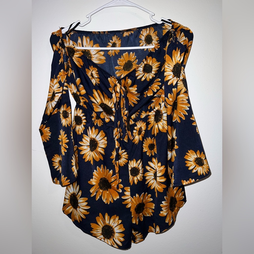 Navy and sunflower romper